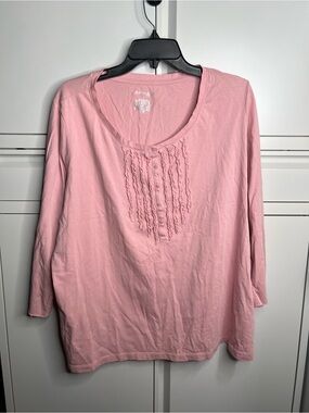 ☀️ St. John's Bay Pink Ruffle-Front Scoop Neck Long Sleeve Top